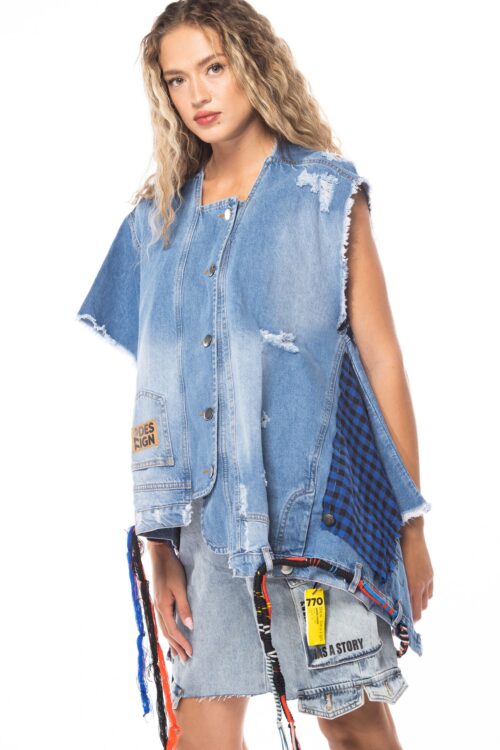 Denim Wide Asymmetric Vest Top  DESIGN