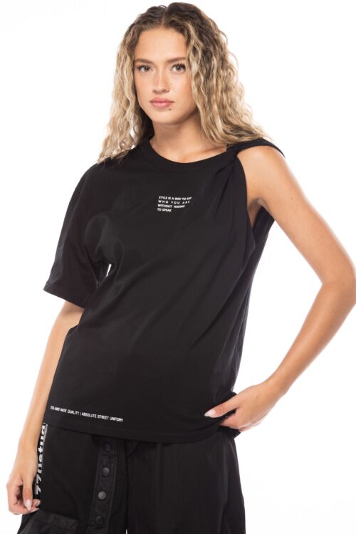 Wide  Designed  Asymmetric T Shirt   WAY