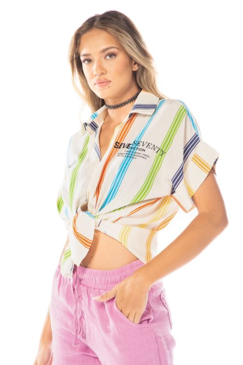 Buttoned up Colorful Stripes Short Sleeve Shirt  PRODUCTION