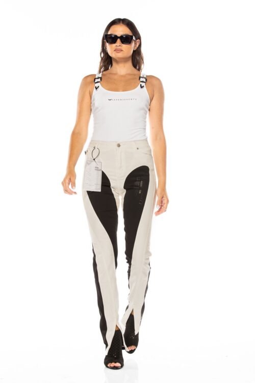 Designed Denim With Black Fabric  Pants  SEVEN