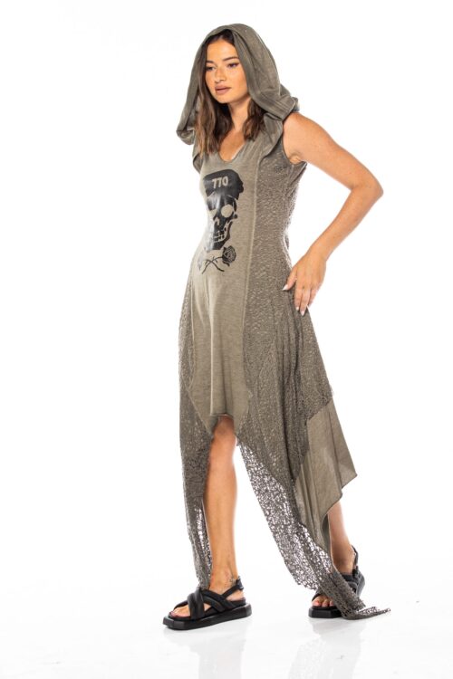  Washed Cotton Asymmetric Cut Maxi Dress SKULL