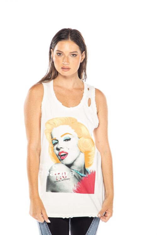  White Color Vintage Look Designed Tank  WOMAN