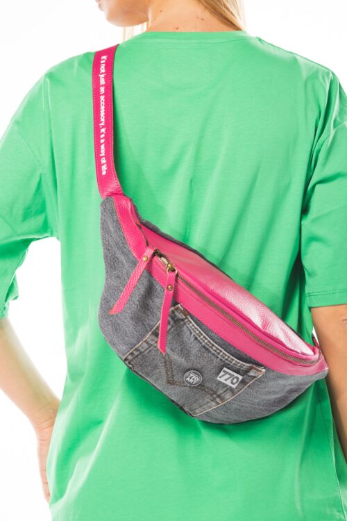 Hand Made Designed Denim And Leather  Pouch Side Bag  ONE PIECE