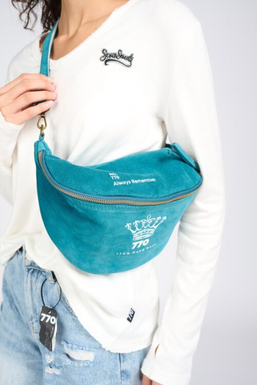 Hand Made Designed Black Leather Pouch Side Bag  CROWN