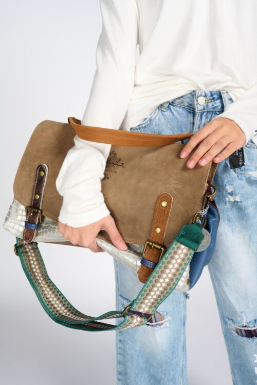 Hand Made Big Brown And Black Multicolor Leather Hand Bag  STYLE