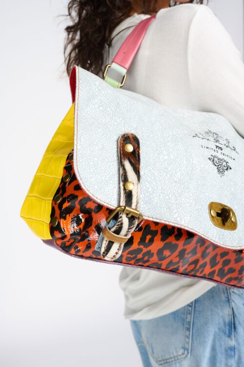 Hand Made Big Brown And Black Multicolor Leather Hand Bag  STYLE