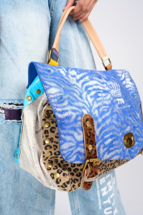 Hand Made Big Brown And Black Multicolor Leather Hand Bag  STYLE