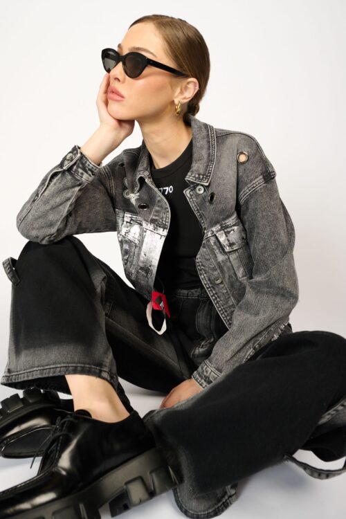 Denim Crop  Cut Gray Silver Jacket  FADE