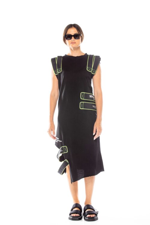 Black Designed Midi Length Asymmetric Dress  SEVEN