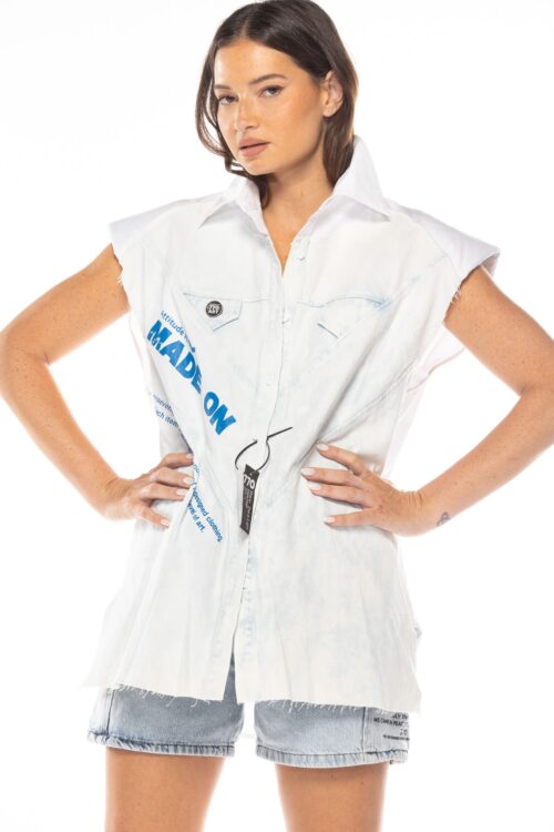 Buttoned Up  Denim No Sleeves Shirt  MADE ON
