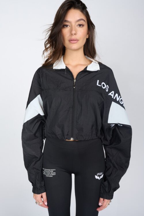 Nylon Sporty Crop Cut Jacket  LOS ANGELES