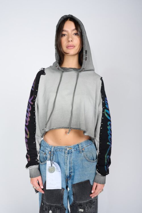 Long Hooded Crop Cut Shirt  SEVENSEVENTY