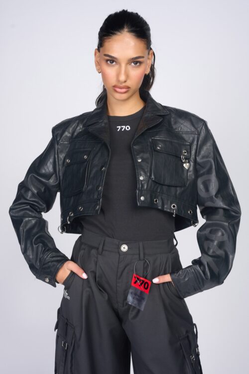 Faux Leather Sporty Crop Cut Jacket  770PRO