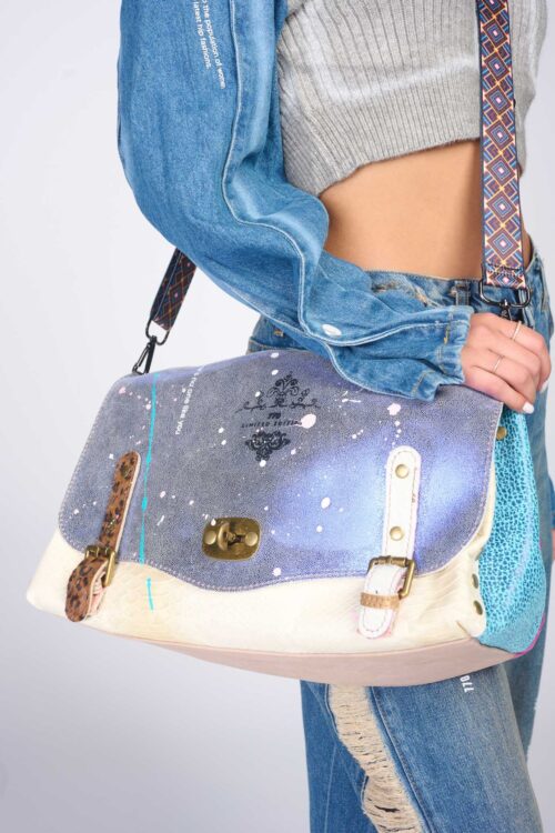 Hand Made Big Brown And Black Multicolor Leather Hand Bag  STYLE
