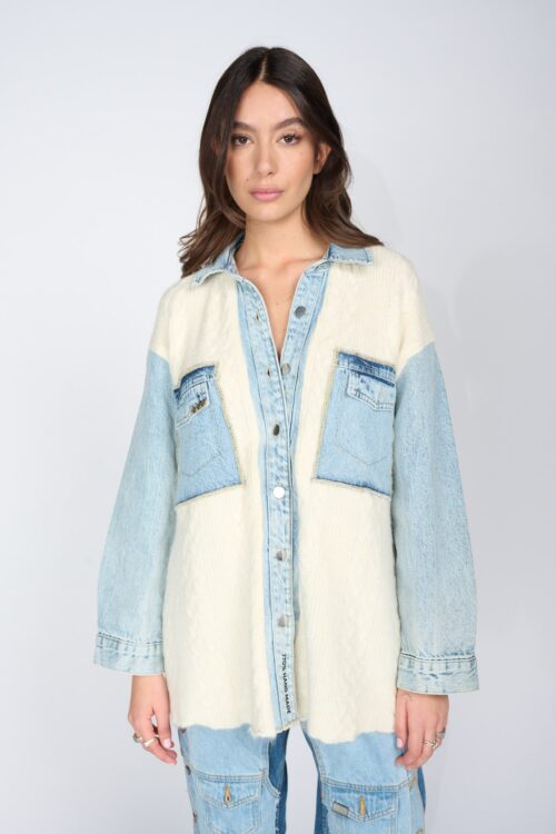 Buttoned up Wide Knit And Denim Shirt 770