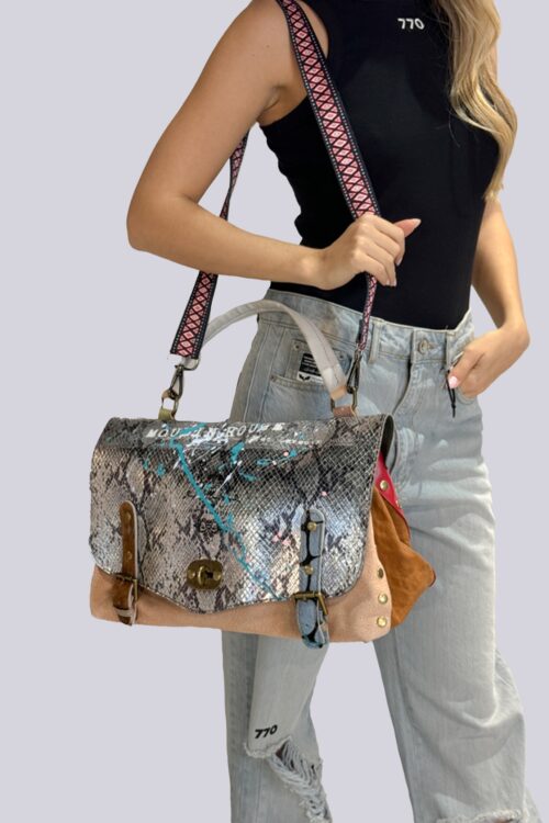 Hand Made Big Brown And Black Multicolor Leather Hand Bag  STYLE
