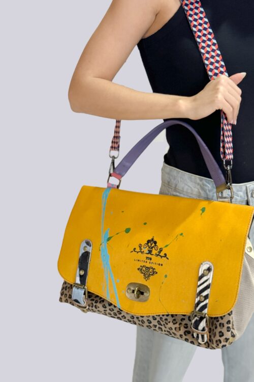 Hand Made Big Brown And Black Multicolor Leather Hand Bag  STYLE