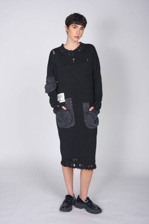 Knit And Denim Wide Dress STUDY