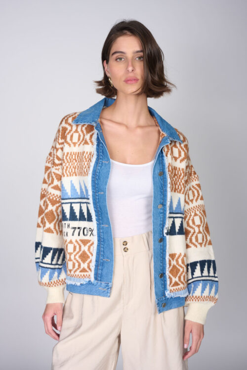 Denim And Knit Sporty Jacket  BORING
