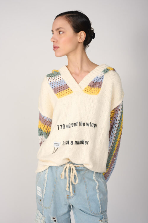 Hooded Knit Top WINGS
