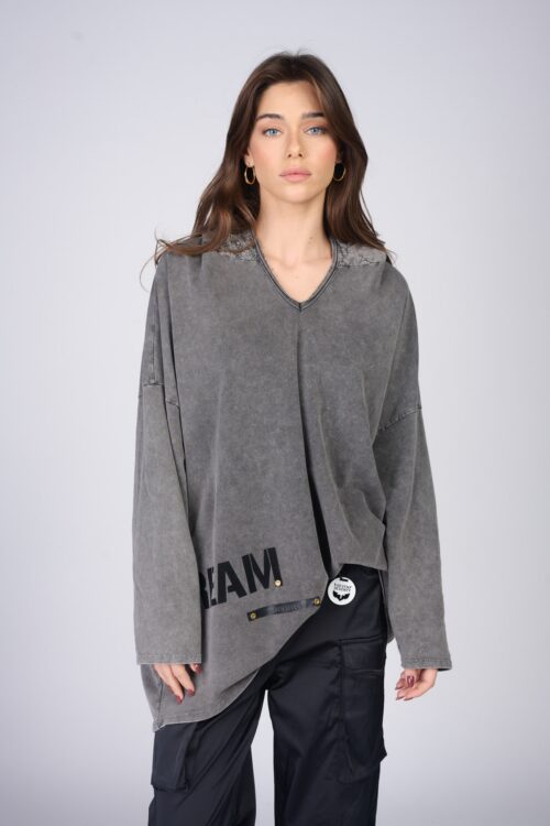 Long Sleeve Washed  Pullover Hooded  Top  DREAM