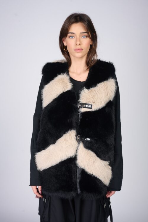 Beige Midi Faux Fur Vest Coat  THE 770