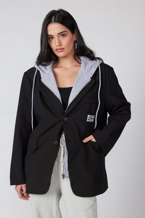 Sporty Look Hooded Pullover Blazer DESIGN