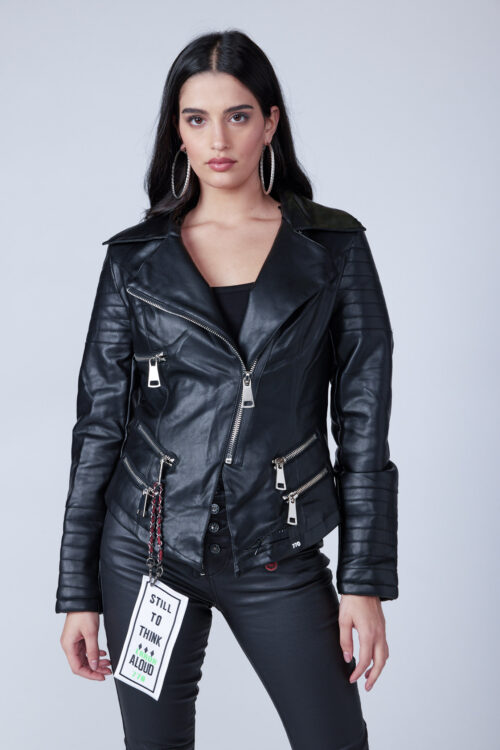 Detachable Fur Collar Leather Crop Jacket THINK
