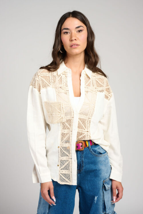 crochet combo buttoned shirt HAND MADE