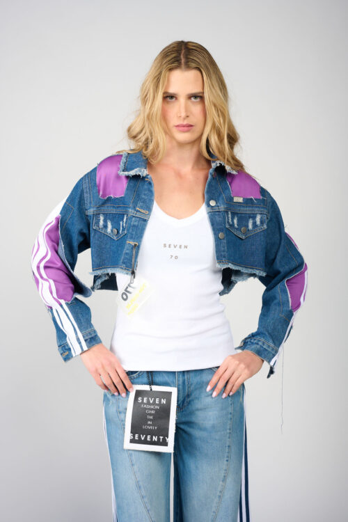 layered denim crop jacket MOM