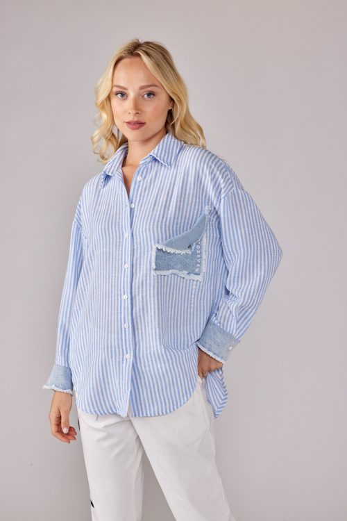 Buttoned striped shirt with jeans combination 770SEVEN