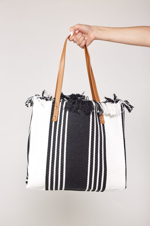 woven bag with leather straps SEVEN