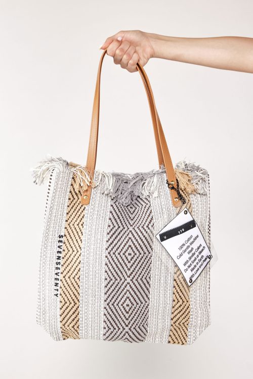 woven bag with leather straps SEVEN