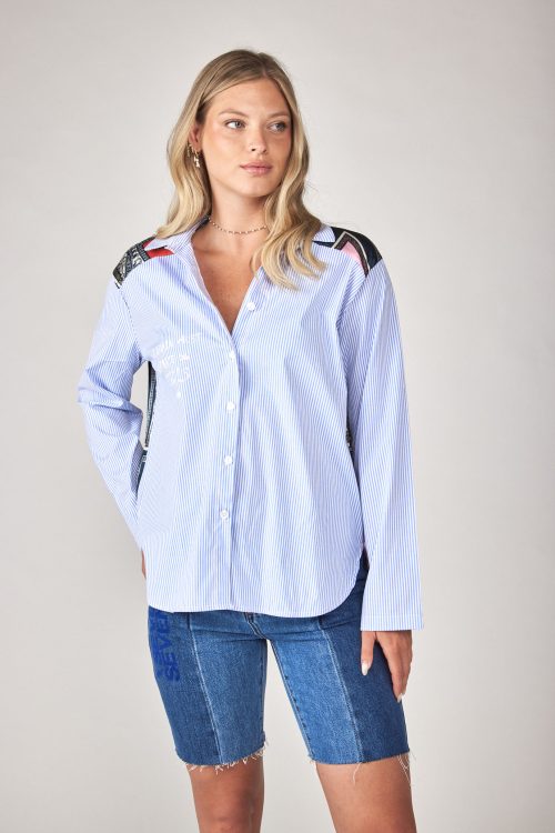 Buttoned striped shirt with satin DETAILS