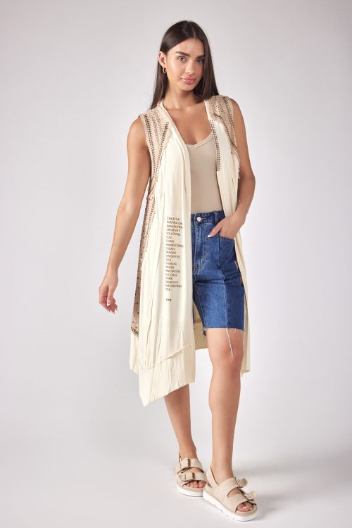 Sleeveless stone combination top FUN