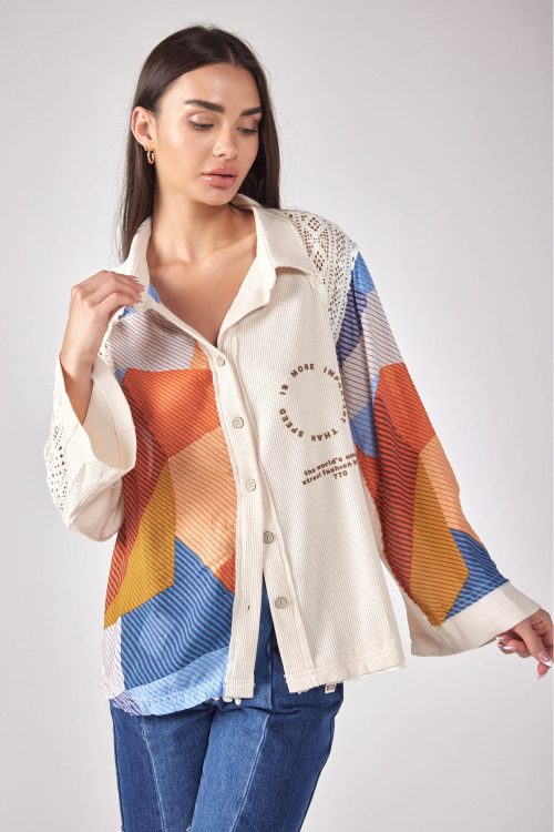 Wide sleeve combination button shirt MORE