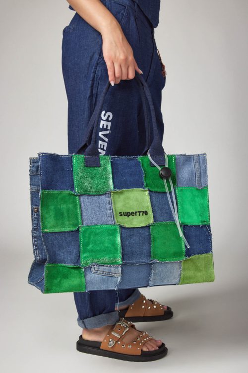 Large side bag combination of jeans and leather SUPER 770