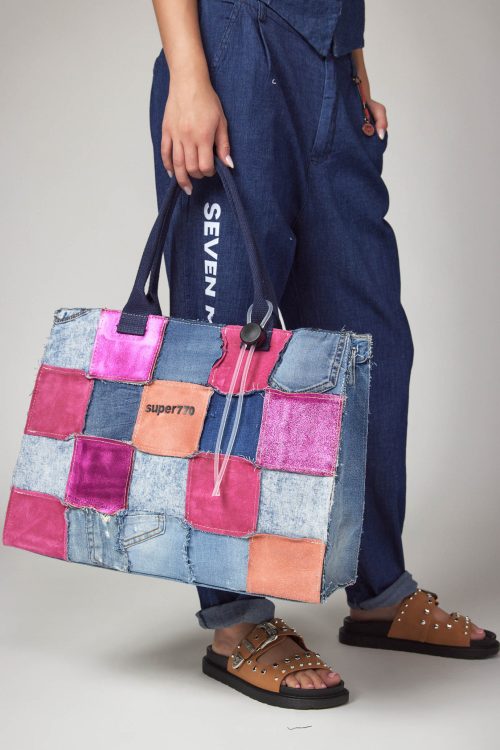 Large side bag combination of jeans and leather SUPER 770