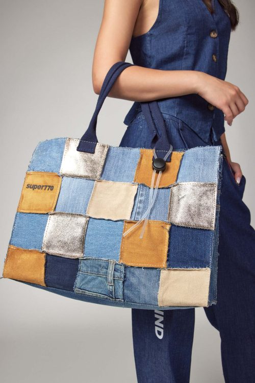 Large side bag combination of jeans and leather SUPER 770