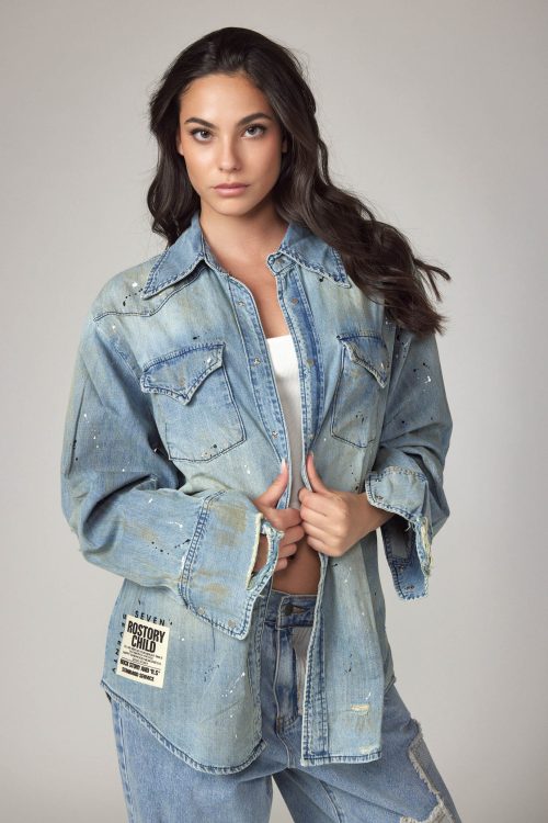Long denim shirt with buttons CHILD