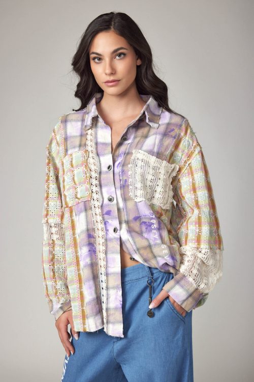 Buttoned shirt with checkered lace combination 770 SEVEN