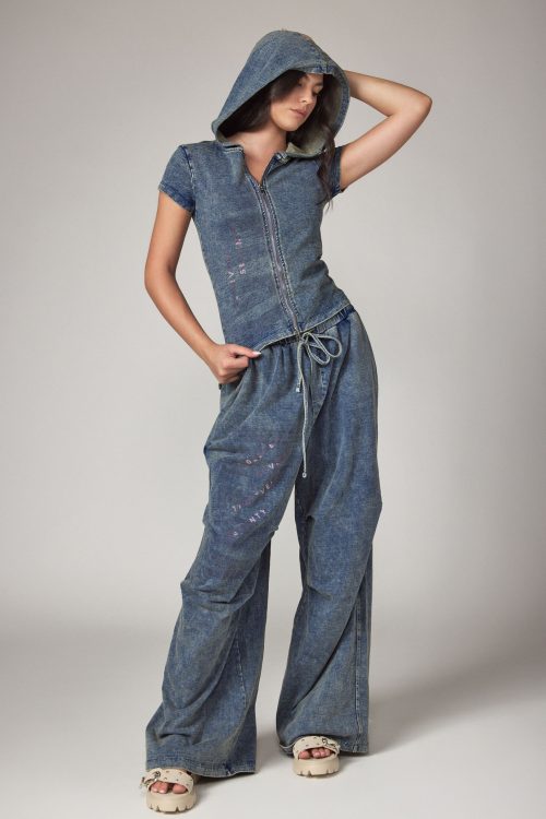 short hooded shirt and wide pants set 770