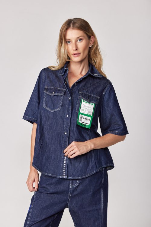 Denim shirt with stitching and snap button closure ORIGINAL