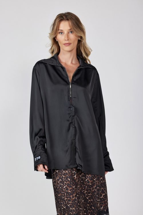 Satin shirt with zipper and buttons MADE IN