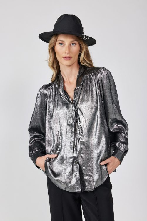 Button-up silver shirt GLAM