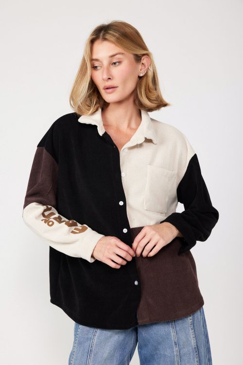 Knitted Corduroy Button-Up Shirt EARTH