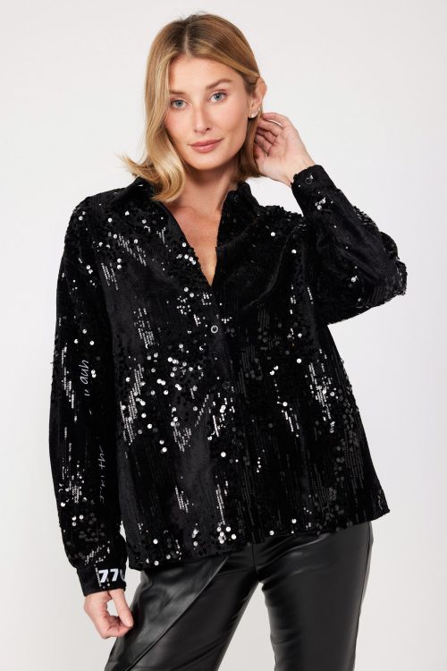 Velvet and Sequin Button-Up Shirt GLAM