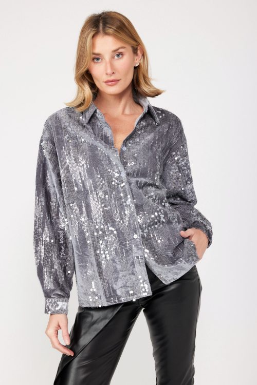 Velvet and Sequin Button-Up Shirt GLAM