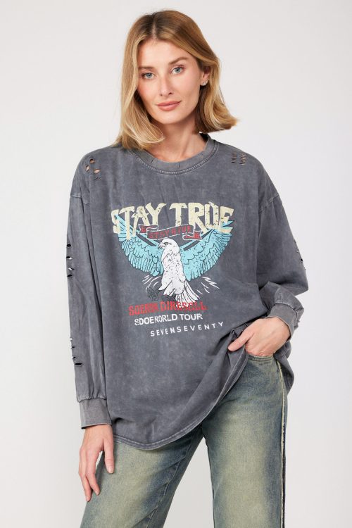 Washed T-shirt with Rips TRUE