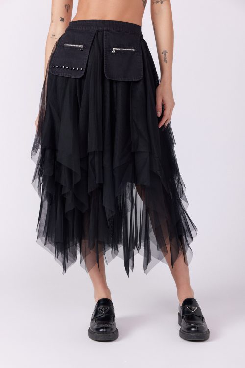 Denim and Tulle Combination Skirt GLAM